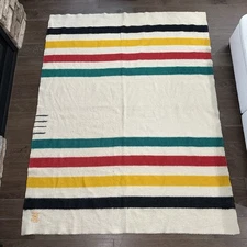 Vintage Hudson’s Bay Wool 4 Point Multi Striped Blanket Queen Classic