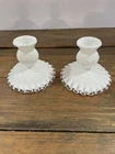 Vintage Fenton Milk Glass Silver Crest Ruffled Candle Holders 1950 Set Of 2
