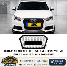 FOR AUDI A1 S1 8X RS1 STYLE HONEYCOMB MESH FRONT GRILLE GLOSS BLACK 2015-2018
