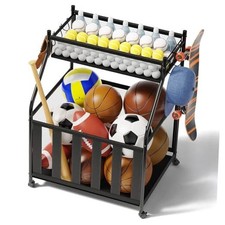 Garage Sports Equipment Organizer with Wheels - Garage Ball Storage with