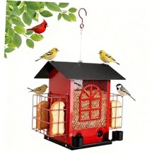 Outdoor Metal Hanging Bird Feeder Large Capacity Premium Wild Bird Feeder Red