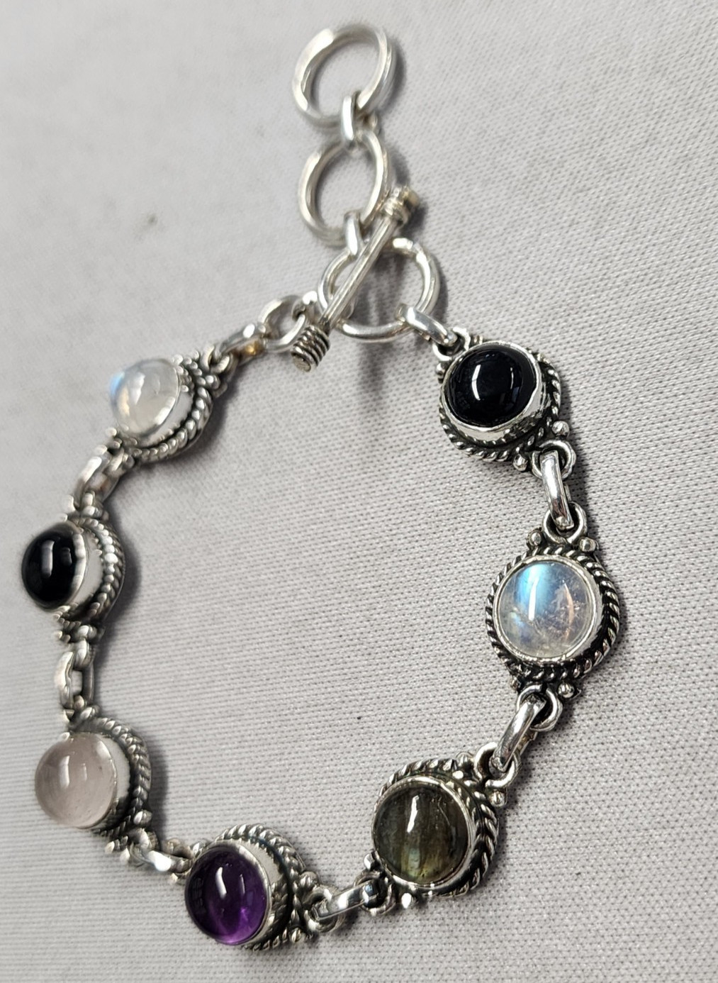 Oval Multi Stone Toggle Sterling Silver Bracelet … - image 3