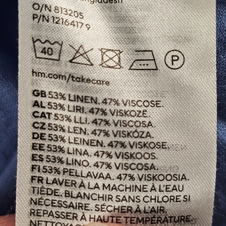 H&M Blue Long Sleeve Linen Blend Button-Up Shirt Women's M - Image 4 of 4