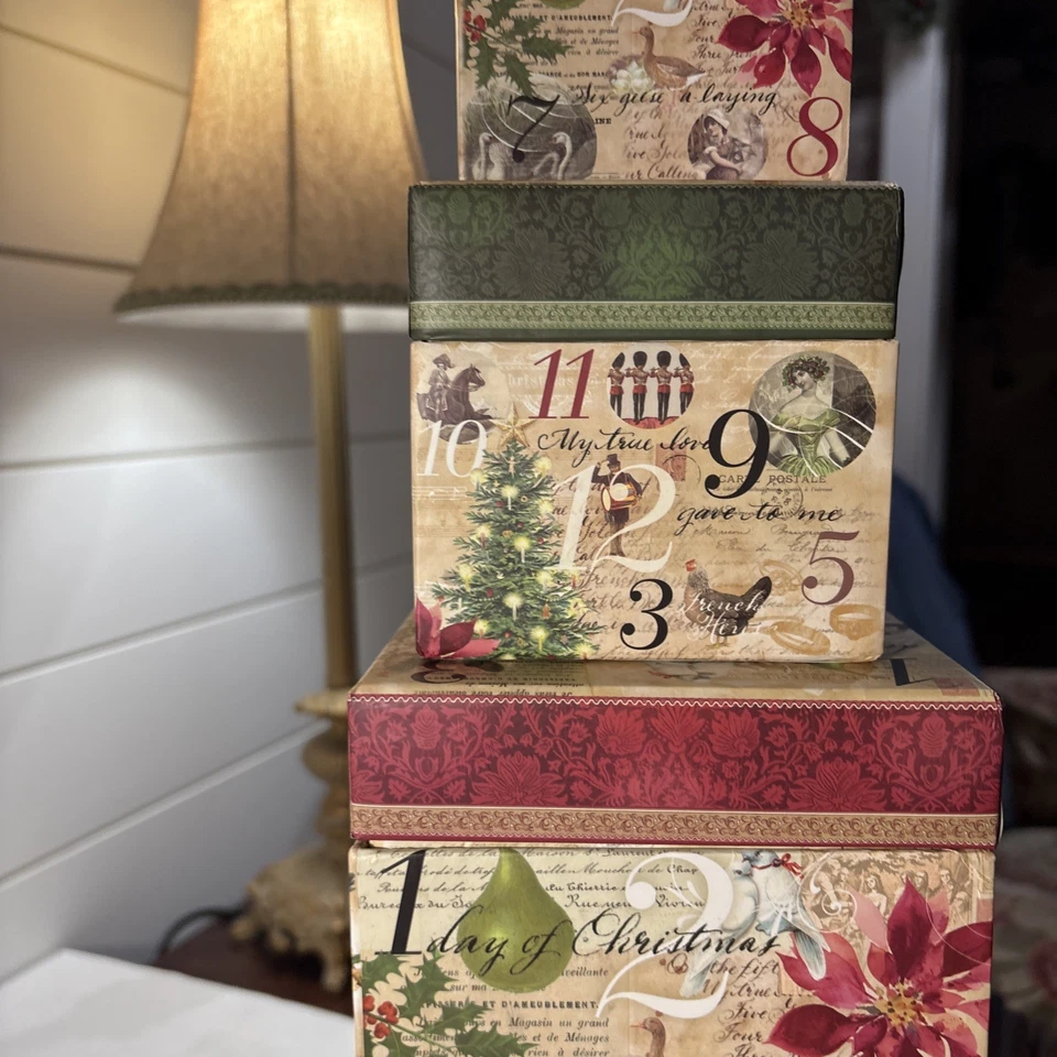 Punch Studio 12 Days Of Christmas Nesting Stacking Boxes Set of 4 - Image 4 of 4