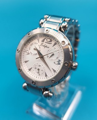  Eclipse Luxury Ladies Silver/White Analog 40mm Watch 3 Subdials 50M WR Day