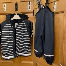 Polarn O. Pyret 2-4 Years Navy Rain Set, Rain Trousers, Rain Jacket Fleece Lined