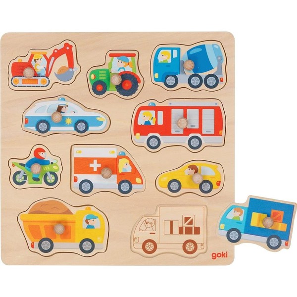 Goki Steckpuzzle Fahrzeuge 10 Teile Mit Hintergrundbilder Holzpuzzle Setzpuzzle-image