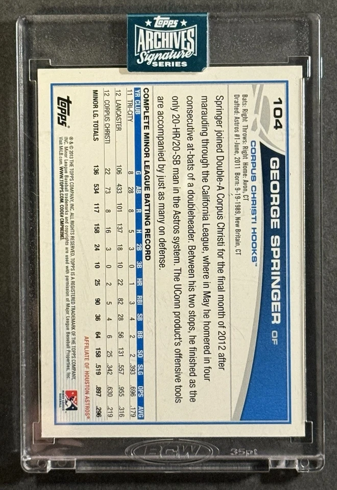 George Springer 2024 Topps Archives of 2013 Topps #104 Auto Hooks/Blue Jays 1/1 - Image 2 of 2