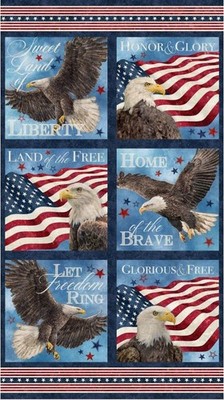 24'' X 44'' Panel Stars and Stripes 11'' Squares USA Eagle Cotton Fabric D302.83