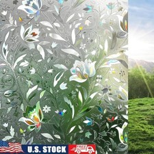 Privacy Window Film Static Cling Tulip Pattern UV Protection Decorative Film New