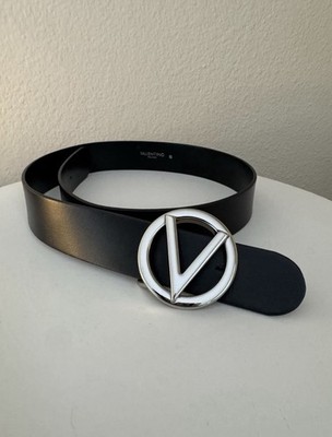 Valentino Black Wide Waist Belt Silver V Buckle Adjustable  display picture 2