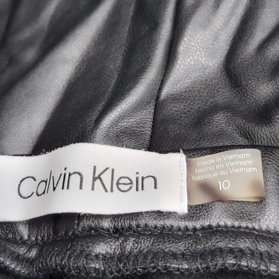 Pantalones de mujer Calvin Klein 10 negros imitación cuero pull on 29" entrepierna Foto 3 de 4