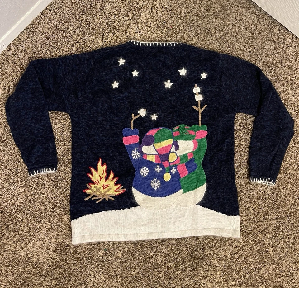 2000s/Y2k Quacker Factory Siz L Snowmen Roasting Marshmallows Christmas Sweater - Image 2 of 4