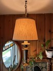MCM Swag Lamp Vintage Hanging Light Pendant Wooden Brass Spindle — photo 2
