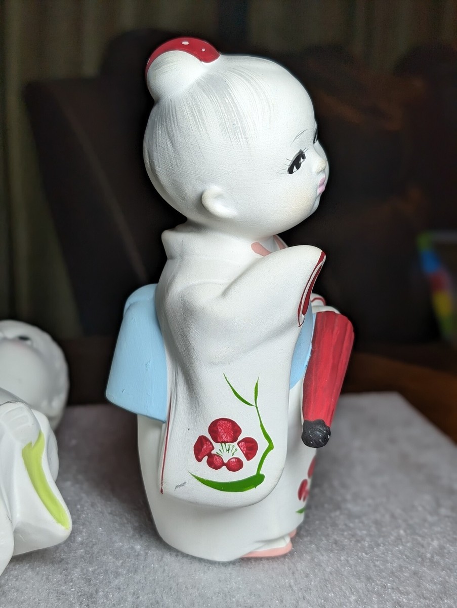 Vintage Pair Of Japanese Hakata-Ningyo Clay Dolls Traditional