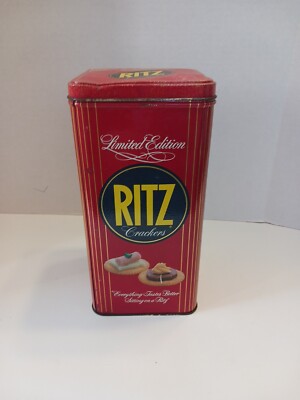 1986 Nabsico 16 oz Ritz Cracker Limited Edition Tin Container-9'' x 4'' x 4''
