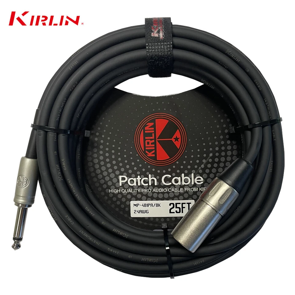 Kirlin 25FT XLR 3-Pin Male / 1/4" Mono Male Shielded OFC Microphone Cable