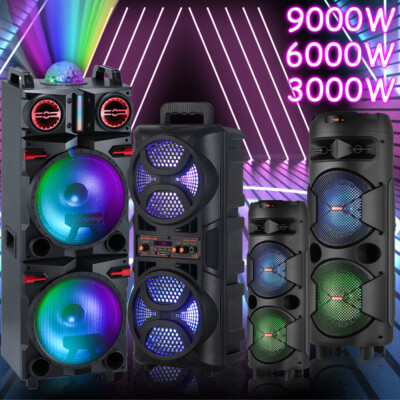 9000W 6000w 3000W Bluetooth LED Speaker Sub woofer Xmas Party System W/ Mic Lot
