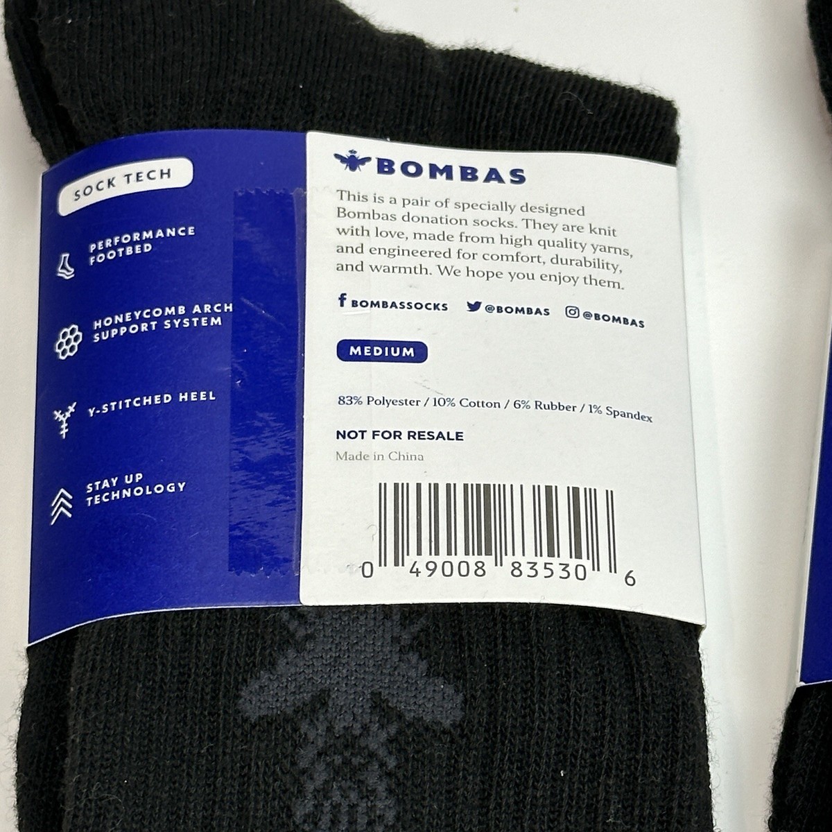 おまみ様omブラック翌日発送 2 TWO Pairs Bombas Mens Medium Size 6-9 Calf Socks Black Bee