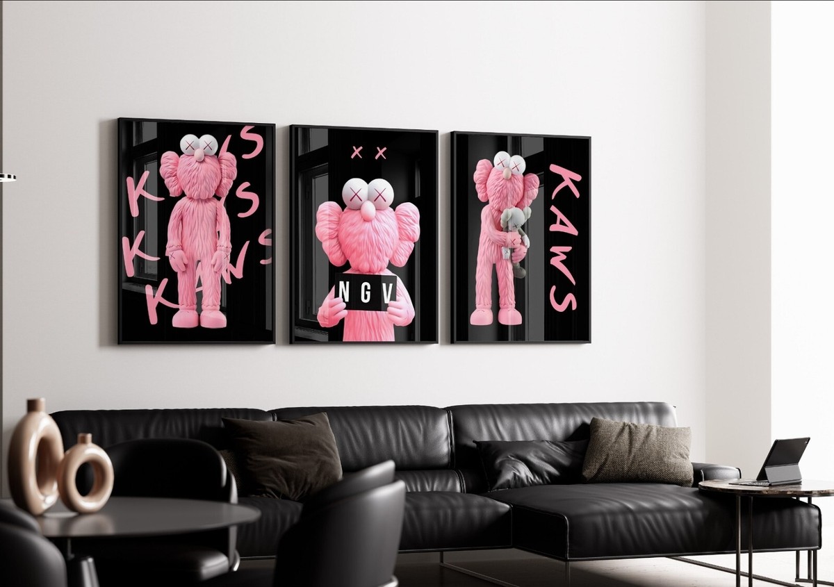 Set of 3 Pink Kaws Art pieces canvas wall art home decor | eBay