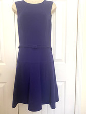 OSCAR DELA RENTA  COBALT BLUE WOOL CREPE SLEEVELESS DRESS  KNEE LENGTH  4