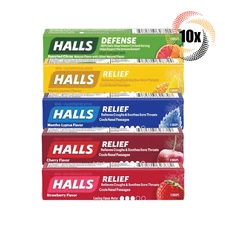 10x Packs HALLS Variety Flavor Relief & Defense Cough Drops ( 9 Drops Per Pack) 