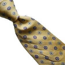 1A) BROOKS BROTHERS YELLOW BLUE GEOMETRIC 100% SILK NECKTIE MADE IN USA