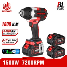 20V Electric Impact Wrench Gun 1/2" Brushless High Power With 2 Li-ion Battery