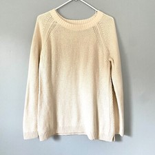 Talbots Sweater Large Petite Cream Pullover Crew Neck Ivory Lambswool Blend