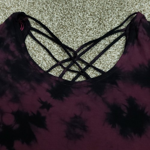 Rock & Republic Top Women Large Purple Black Cross Strap Tee Shirt - Picture 8 of 15