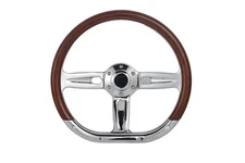 D-Shape 14” ABS Wood Steering Wheel w/ Horn 6-Bolt Metal Half Wrap Car Truck SUV