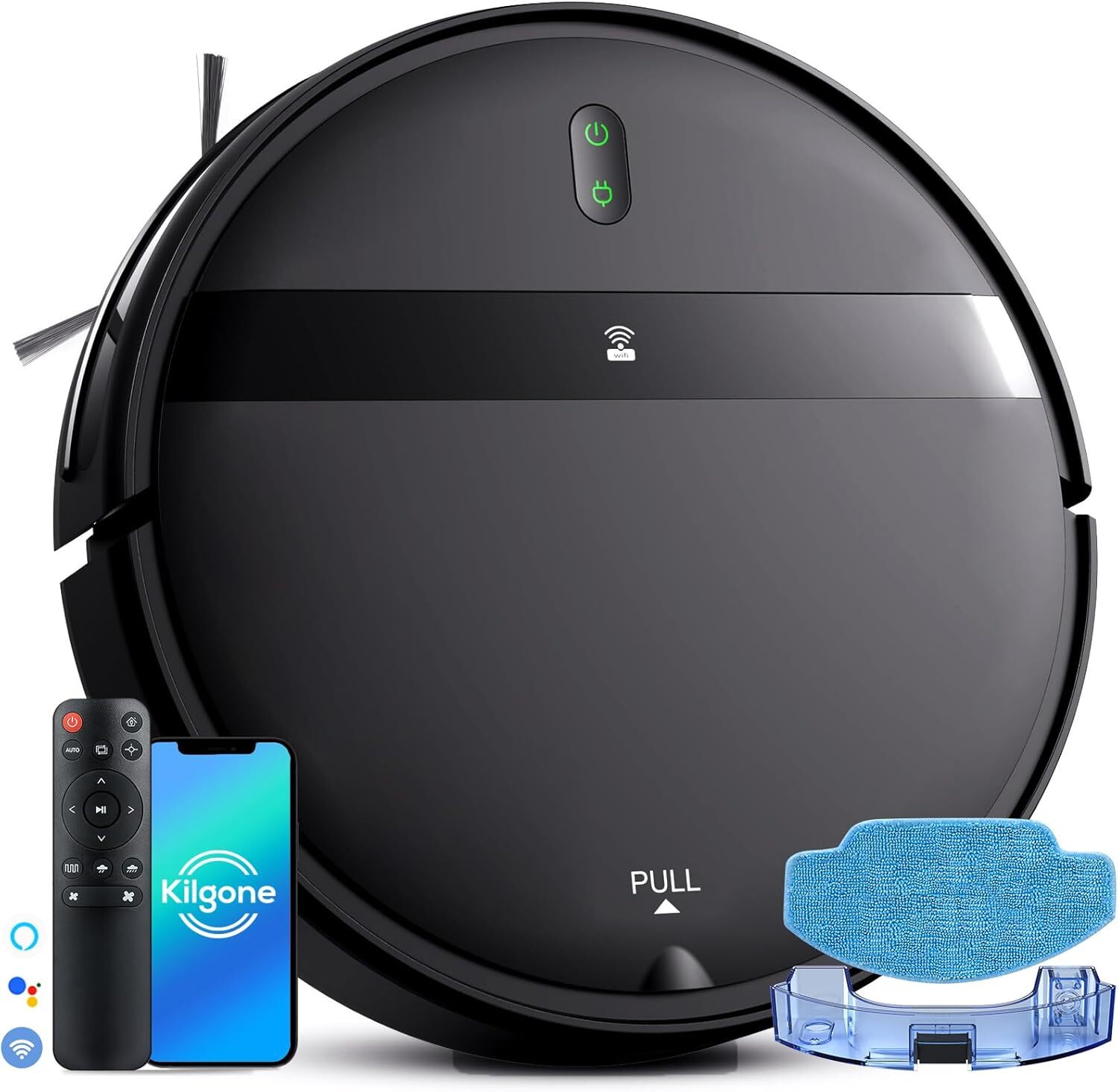 Robot Vacuum and Mop Combo - WiFi/Alexa/App Scheduling, Smart Dark Black-image