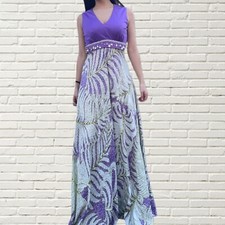 Vintage 60s Purple Psychedelic Maxi Dress - Empire Waist Chiffon Gown Hippie Mod