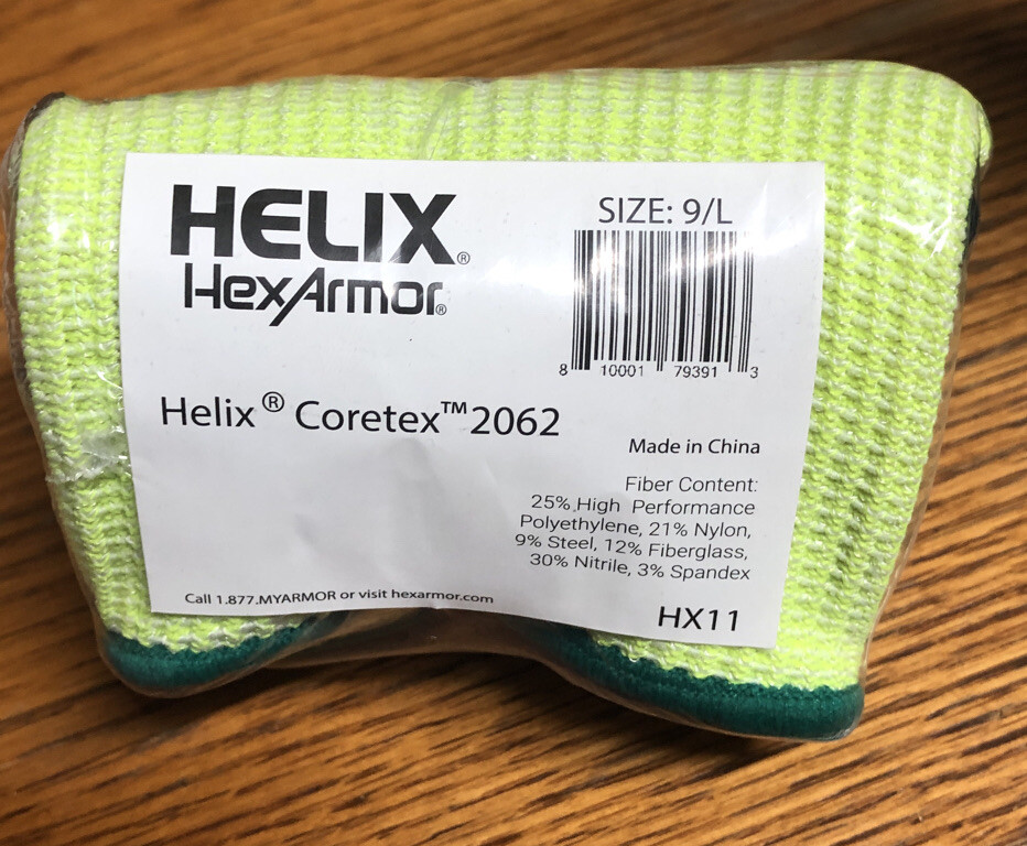 2 Pair Helix HexArmor 2062 Work Gloves Cut Resitant Level A8 Size Large