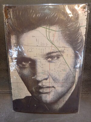 Elvis Presley ''The King Memphis Map Face'' UV Metal Plaque Poster Man Cave Music