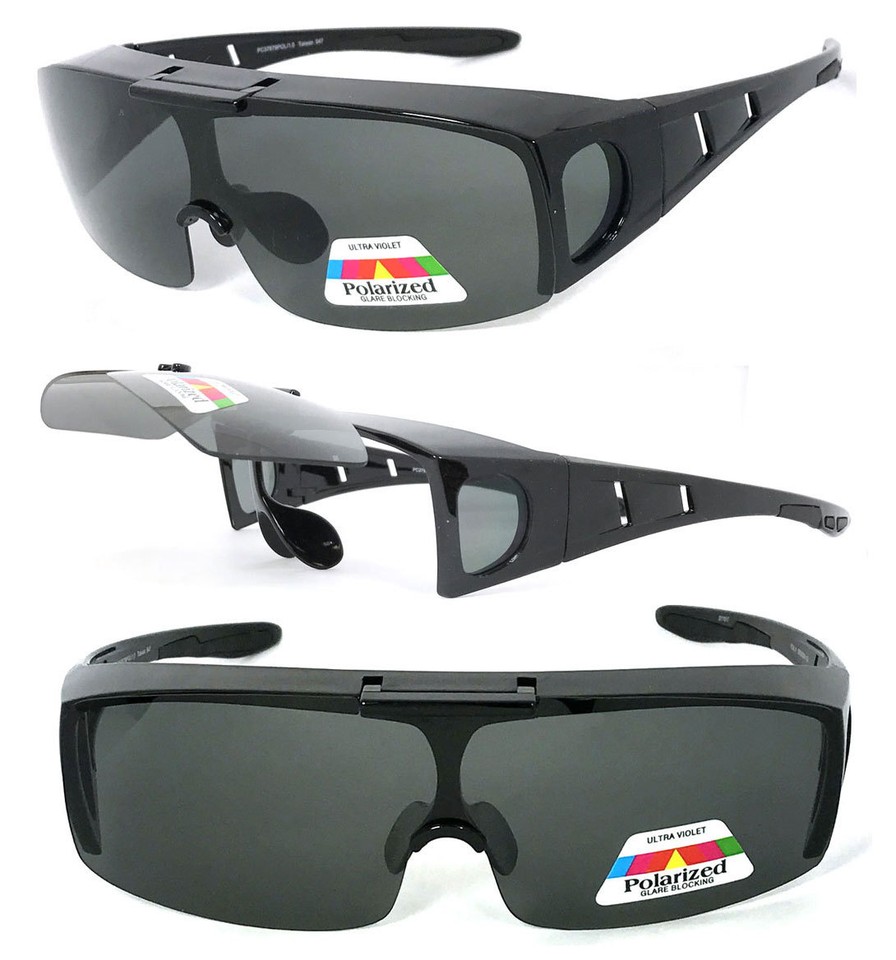 Flip Up POLARIZED Anit Glare rectangular Lens Cover Fit Over Glasses ...