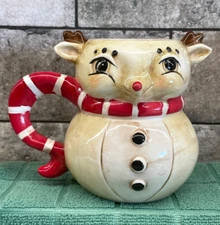 Transpac Christmas Deer Mug Red White Scarf Handle Johanna Parker NWOT 24 OZ