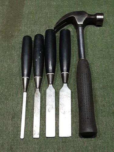 Claw Hammer + 1/4 1/2 3/4 & 1" Bevel Edge Wood Chisels Carpenter Uphostery Tools - Picture 8 of 15