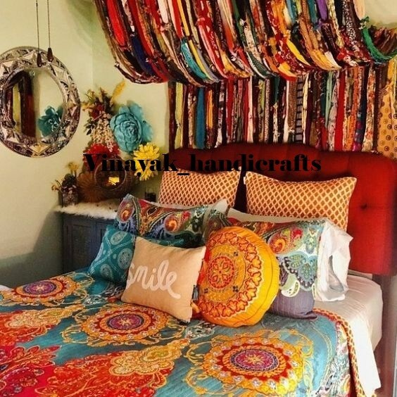 100 Strands, Bohemian gypsy rag Window Bohemian Valance Indian Backdrop ...