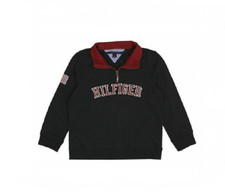Tommy Hilfiger Boys Black Quarter Zip Varsity Sweatshirt Size Medium