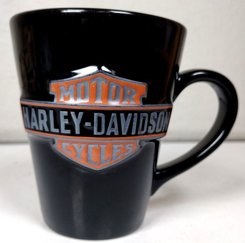 Vintage Harley-Davidson Coffee Mug 2004 Black/Orange/Silver w Embossed Logo 4.5"