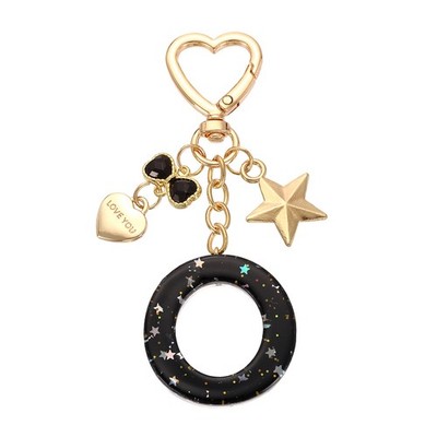 Für Cute Initial Letter Keychain, Letter-O Keychains für Frauen  Bling Schwarz