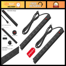 2-Pack Heavy Duty 8 Outlet Wall Mount Power Strip, Wide Spaced with 3FT Cord