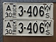 1930 Wisconsin truck license plate pair A 3406 YOM DMV Ford Chevy Dodge 18384
