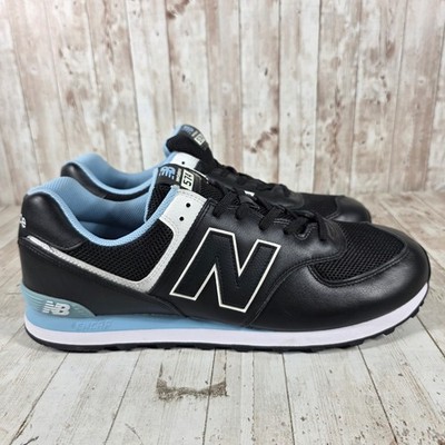 New Balance 574 Mens 17 2E Wide Black Light Blue Leather Sneakers ML574NSE