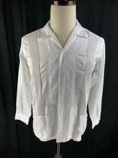Cubana Guayabera Bowling Embroidered Button Shirt 36 Fits S/M White Vtg Loop