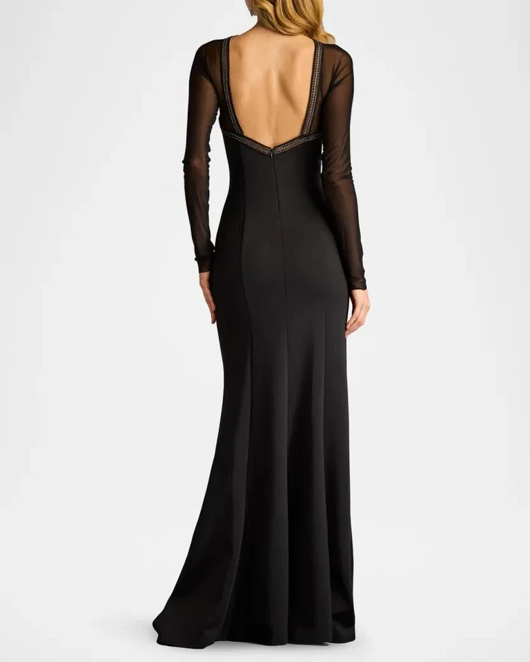 Sho Tadashi Shoji Black Illusion Long Sleeve Mermaid Gown Size 14 $318 - Image 2 of 3