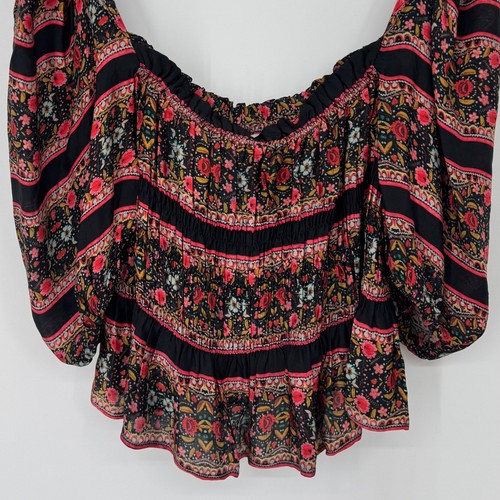 Ranna Gill Peasant Top Medium Puff Sleeve Smocked Floral Boho Festival Blouse - Picture 5 of 10