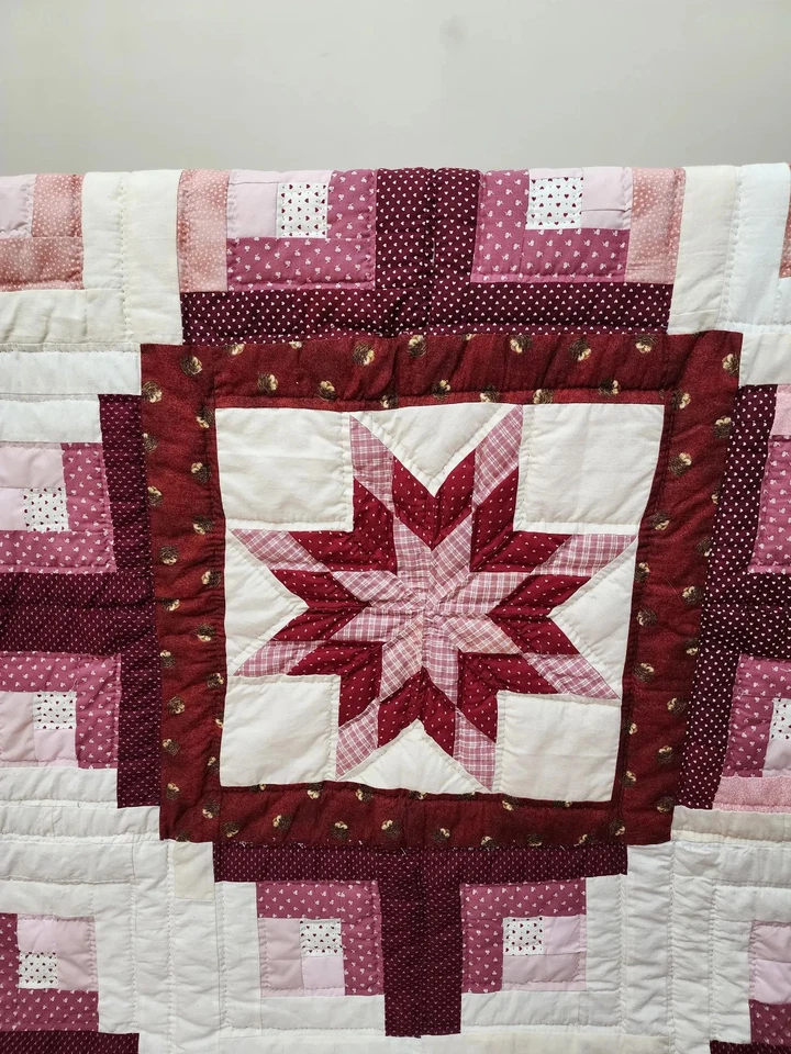 ¿Colcha Amish acolchada a mano? Cabina de troncos diseño estrella, 65"x46" (?165 x 117 cm) Foto 3 de 4