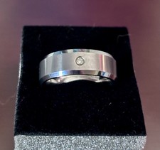 Diamond Bezel Brushed Tungsten Mens Band Ring Size 11 Silver 8mm Round